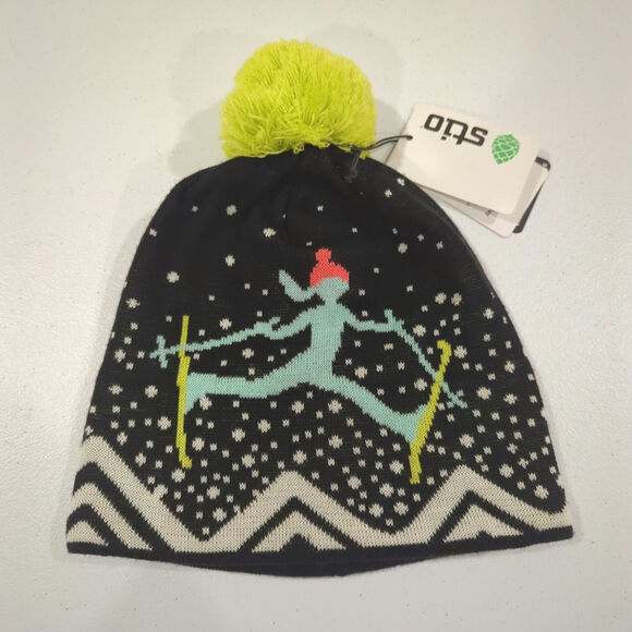 NWT Stio tap shoe skier black green pompom beanie hat - Picture 1 of 7